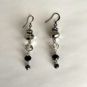 Elegant women's black/ silver/ grey dangle earrings